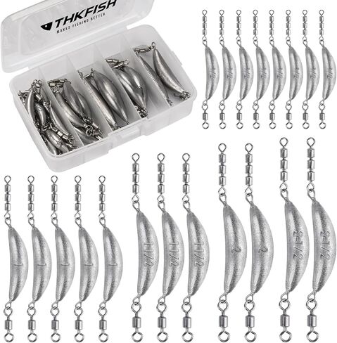 THKFISH Fishing Spin Sinker，Crescent Sinker with 3 Roller Swivels Fishing Sinker Drop Shot Weights Fishing Weights Kit Inline Trolling Sinkers,Torpedo Sinkers Saltwater Freshwater,1/2-6OZ in Kuwait