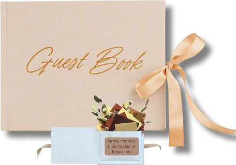 Elegant Wedding Guest Book-Wedding Memory Book w/Keepsake Pocket+Bow Closure, 9x7in Linen Cover, 120 Lined Pages - Guest Book Wedding Reception, Bridal/Baby Shower, Funeral and Other Holiday Events in Saudi Arabia