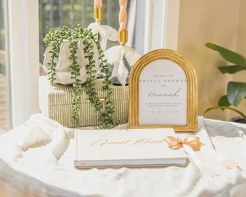 Elegant Wedding Guest Book-Wedding Memory Book w/Keepsake Pocket+Bow Closure, 9x7in Linen Cover, 120 Lined Pages - Guest Book Wedding Reception, Bridal/Baby Shower, Funeral and Other Holiday Events in Saudi Arabia