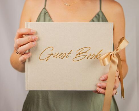Elegant Wedding Guest Book-Wedding Memory Book w/Keepsake Pocket+Bow Closure, 9x7in Linen Cover, 120 Lined Pages - Guest Book Wedding Reception, Bridal/Baby Shower, Funeral and Other Holiday Events in Saudi Arabia