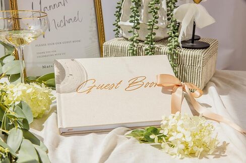 Elegant Wedding Guest Book-Wedding Memory Book w/Keepsake Pocket+Bow Closure, 9x7in Linen Cover, 120 Lined Pages - Guest Book Wedding Reception, Bridal/Baby Shower, Funeral and Other Holiday Events in Saudi Arabia