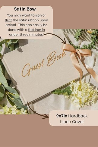 Elegant Wedding Guest Book-Wedding Memory Book w/Keepsake Pocket+Bow Closure, 9x7in Linen Cover, 120 Lined Pages - Guest Book Wedding Reception, Bridal/Baby Shower, Funeral and Other Holiday Events in Saudi Arabia