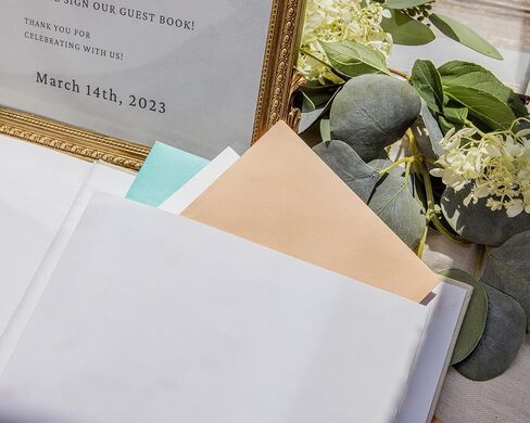 Elegant Wedding Guest Book-Wedding Memory Book w/Keepsake Pocket+Bow Closure, 9x7in Linen Cover, 120 Lined Pages - Guest Book Wedding Reception, Bridal/Baby Shower, Funeral and Other Holiday Events in Saudi Arabia