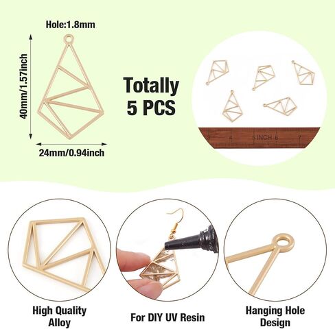 PandaHall 5pcs Open Back Bezel Charms Epoxy Resin Pressed Flower Blank Matte Gold Quadrangle Frame Hollow Pendants for UV Resin Jewelry Making Choker Earrings Necklace Bracelet DIY Crafts in Saudi Arabia