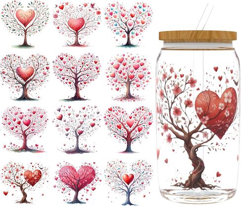 12pcs Valentine Love Tree UV DTF Transfer Paper for 16 oz,Glasses,Tables,Chairs,Computers,High Viscosity UV DTF Transfer Paper in Saudi Arabia