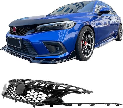 IKON MOTORSPORTS، شبكة أمامية علوية متوافقة مع 2022-2024 Honda Civic Si & Hatchback، نوع R نمط أسود لامع ABS شبكة المصد الأمامي شبكة قرص العسل in Saudi Arabia