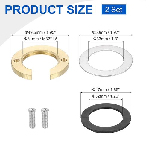 uxcell 2Sets Female Thread Hex Lock Nut 1-1/4inch (30.5mm) Brass C-Type Single Hole Faucet Lock Nuts with Gasket, Faucet Fixing Tool Set for Kitchen Bathroom Basin Sink in Saudi Arabia