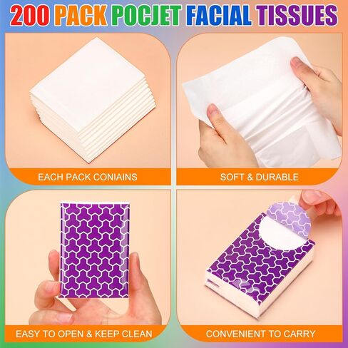 Honoson 200 Pack Pocket Tissues Travel Packs Bulk 2000 Sheet Small Facial Tissues Pocket Packs 3 Ply Mini Travel Size Tissue Packs Individual Tissue for Office Car Travel School Daily Use (Wave) in Saudi Arabia