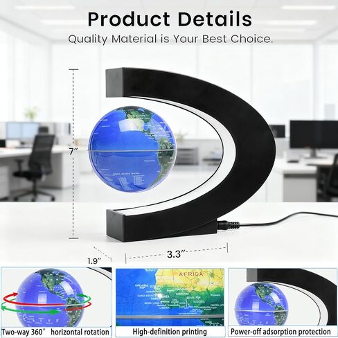 كرة أرضية عائمة مغناطيسية مع ضوء LED قاعدة على شكل C مضادة للجاذبية، خريطة العالم عالية التقنية، هدية عيد ميلاد للرجال، الأب، الطفل، المعلم، للمنزل، المكتب، ديكور المكتب، أداة التعليم التجريبي in Saudi Arabia