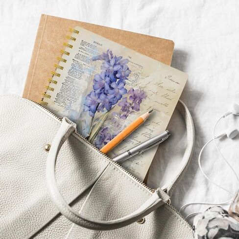 EKGJW Vintage Floral Iris Spiral Notebook - Botanical Purple Flower Journal with Script Background, Aesthetic Cottagecore Journal 5.5x8.3, Elegant Gifts for Women in Saudi Arabia