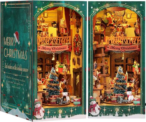 DIY Book Nook Kits Booknook,3D Wooden Puzzle Miniature Wooden Dollhouse Kit-DIY Book Nook Kit Crafts Bookshelf Insert Decor-Bookends Model Building Kit-Creativity Kit with LED Light for Adult Teen in Kuwait