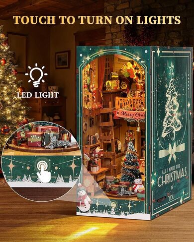 DIY Book Nook Kits Booknook,3D Wooden Puzzle Miniature Wooden Dollhouse Kit-DIY Book Nook Kit Crafts Bookshelf Insert Decor-Bookends Model Building Kit-Creativity Kit with LED Light for Adult Teen in Kuwait