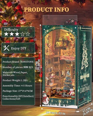 DIY Book Nook Kits Booknook,3D Wooden Puzzle Miniature Wooden Dollhouse Kit-DIY Book Nook Kit Crafts Bookshelf Insert Decor-Bookends Model Building Kit-Creativity Kit with LED Light for Adult Teen in Kuwait