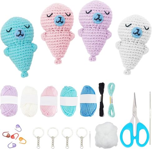 ORIGACH Crochet Kit for Beginners, 4 Pcs DIY Bear Keychain Starter Crochet Kit for Adults, Complete Crochet Set with Step by Step Video Tutorial, Instruction, Yarn, Hook, Accessories in Saudi Arabia