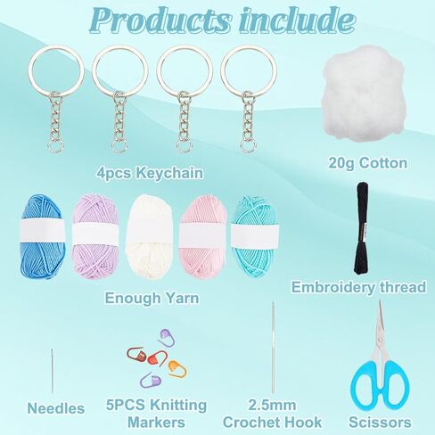 ORIGACH Crochet Kit for Beginners, 4 Pcs DIY Bear Keychain Starter Crochet Kit for Adults, Complete Crochet Set with Step by Step Video Tutorial, Instruction, Yarn, Hook, Accessories in Saudi Arabia