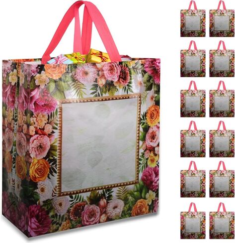 Premium Gift Bag Set – 12 Pack of Stunning, Glossy Gift Bags for Birthdays, Weddings, Baby Showers, & Special Celebrations (Multicolor, 13 x 14 x 5) in Saudi Arabia