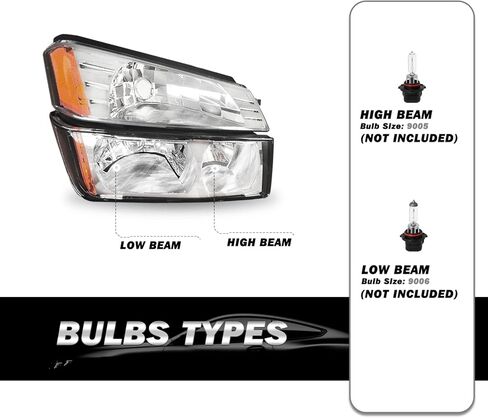 SOCKIR 4PCS Headlight Assembly Compatible with 2002-2006 Chevy Avalanche Body Cladding Model Headlights+Bumper Lights Set Chrome Housing & Amber Reflector in Saudi Arabia