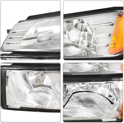 SOCKIR 4PCS Headlight Assembly Compatible with 2002-2006 Chevy Avalanche Body Cladding Model Headlights+Bumper Lights Set Chrome Housing & Amber Reflector in Saudi Arabia