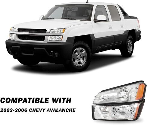 SOCKIR 4PCS Headlight Assembly Compatible with 2002-2006 Chevy Avalanche Body Cladding Model Headlights+Bumper Lights Set Chrome Housing & Amber Reflector in Saudi Arabia