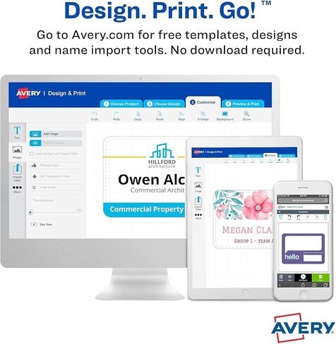 ملصقات شارة الاسم مطبوعة أو مكتوبة على حواف زرقاء من Avery مقاس 2.34 × 3.37 بوصة، عبوة من 100 قطعة (5144) in Saudi Arabia