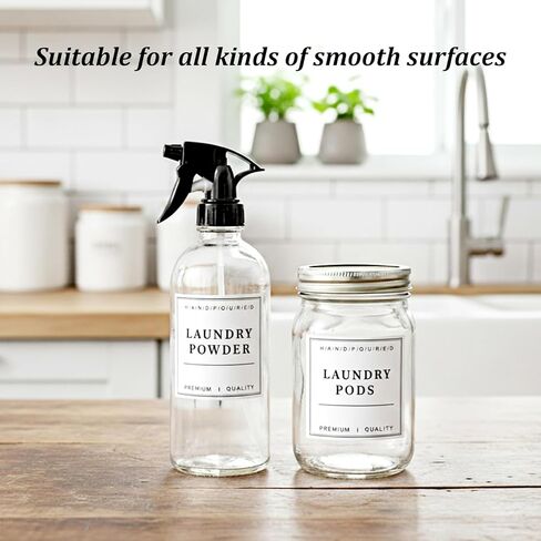 Laundry Labels 18 Pcs Waterproof Laundry Room Labels for Jars, Bathroom Label for Organizing Pray Bottles and Detergent Dispensers, Preprinted Room Organization Label Set in Kuwait