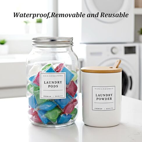 Laundry Labels 18 Pcs Waterproof Laundry Room Labels for Jars, Bathroom Label for Organizing Pray Bottles and Detergent Dispensers, Preprinted Room Organization Label Set in Kuwait