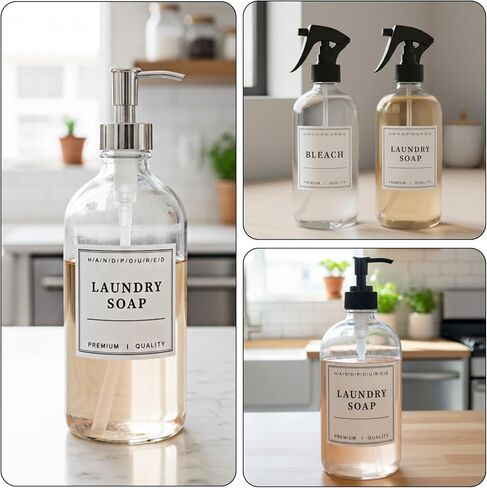 Laundry Labels 18 Pcs Waterproof Laundry Room Labels for Jars, Bathroom Label for Organizing Pray Bottles and Detergent Dispensers, Preprinted Room Organization Label Set in Kuwait