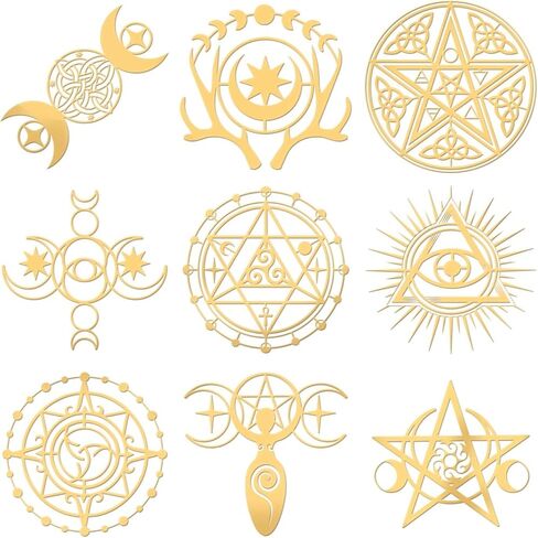 9pcs 1.6x1.6 inch Tarot Theme Stickers Self Adhesive Metal Stickers Witch Symbols Divination Stickers Golden Epoxy Stickers for DIY Scrapbooks Epoxy Resin Art Crafts Water Bottle Decor in Saudi Arabia