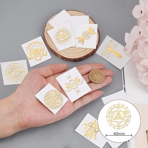 9pcs 1.6x1.6 inch Tarot Theme Stickers Self Adhesive Metal Stickers Witch Symbols Divination Stickers Golden Epoxy Stickers for DIY Scrapbooks Epoxy Resin Art Crafts Water Bottle Decor in Saudi Arabia