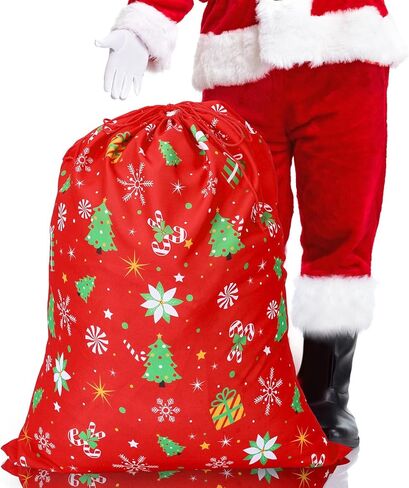 Hillban Extra Large Santa Gift Sack Xmas Present Sack with Drawstring 36" x 27" Santa Bag Merry Christmas Wrapping Bag for Gift Present Toy Candy Treat Storage Xmas(Red,Candy Tree) in Saudi Arabia