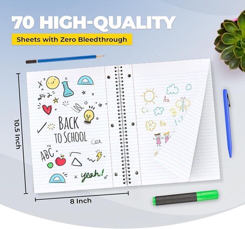 دفتر ملاحظات حلزوني واسع النطاق - 24 لونًا (12 لونًا ساطعًا و12 لونًا باستيل متضمنًا) حزمة كبيرة من دفتر الملاحظات الحلزوني مقاس 10.5 بوصة × 8 بوصة - 70 ورقة - صفحات مثقوبة in Kuwait