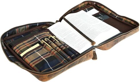 Leather Bible Cover for Men & Women – Zippered Bible Case with Handle, Note & Pen Organizer – Fits Large Study Bible – 11.5x8.5 Inch in Saudi Arabia