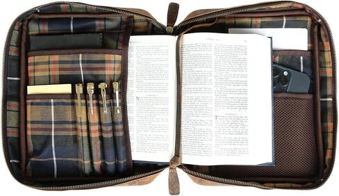 Leather Bible Cover for Men & Women – Zippered Bible Case with Handle, Note & Pen Organizer – Fits Large Study Bible – 11.5x8.5 Inch in Saudi Arabia