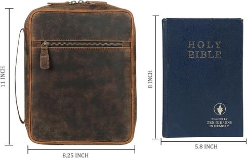 Leather Bible Cover for Men & Women – Zippered Bible Case with Handle, Note & Pen Organizer – Fits Large Study Bible – 11.5x8.5 Inch in Saudi Arabia
