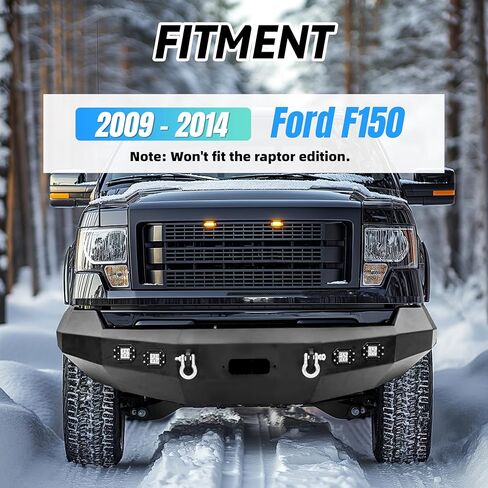 KUAFU Front Bumper Compatible with 2009-2014 Ford F150 F-150 Excluding Raptor W/Winch Plate & 4 X LED Lights & 2 D-Rings Steel Powder Coated Black 2 Packages in Saudi Arabia