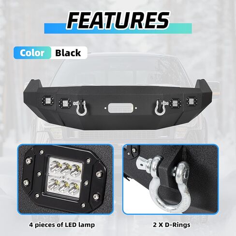 KUAFU Front Bumper Compatible with 2009-2014 Ford F150 F-150 Excluding Raptor W/Winch Plate & 4 X LED Lights & 2 D-Rings Steel Powder Coated Black 2 Packages in Saudi Arabia