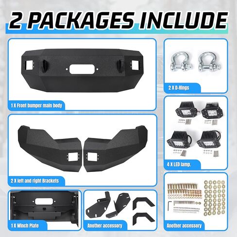 KUAFU Front Bumper Compatible with 2009-2014 Ford F150 F-150 Excluding Raptor W/Winch Plate & 4 X LED Lights & 2 D-Rings Steel Powder Coated Black 2 Packages in Saudi Arabia