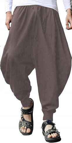 CLANMILUMS Men Women Harem Pants Elastic Drawstring Waist Loose Fit Hippie Boho Aladin Yoga Pants in Saudi Arabia