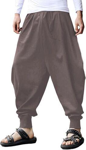 CLANMILUMS Men Women Harem Pants Elastic Drawstring Waist Loose Fit Hippie Boho Aladin Yoga Pants in Saudi Arabia