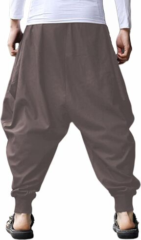 CLANMILUMS Men Women Harem Pants Elastic Drawstring Waist Loose Fit Hippie Boho Aladin Yoga Pants in Saudi Arabia