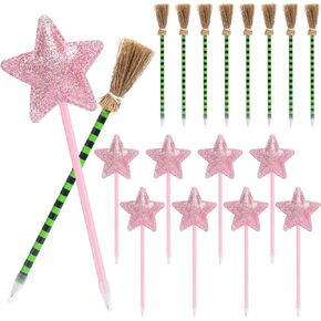 24 Pcs Wizard Pens Party Favors, Pink Princess Star and Green Witch Broom Ballpoint Pens, Wizard Themed Gifts Party Supplies for Princess Girls Women Castle Halloween Birthday Decorations in Kuwait