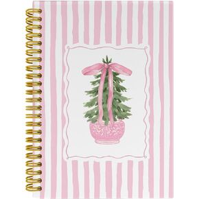 EUYTHNGYF Pink Chinoiserie Christmas Tree Notebook, Grandmillennial Christmas Journal, Coquette Xmas Striped Spiral Hardcover Notebook Journal, 5.5x8.3 Inches in Saudi Arabia