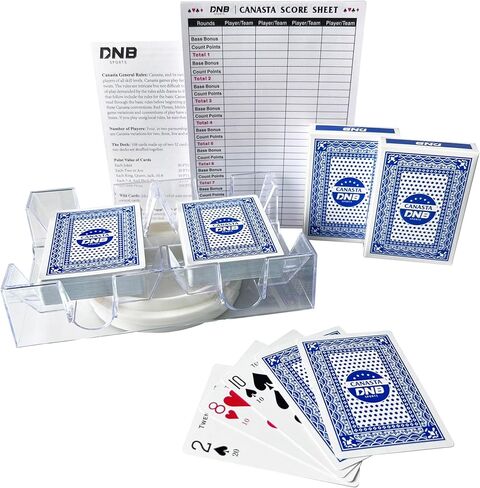 DNB Canasta Card Game Set - Includes 2 Decks of Blue Scored Playing Cards a Revolving Card Tray 50-Page Score Pad and Game Instructions in Saudi Arabia