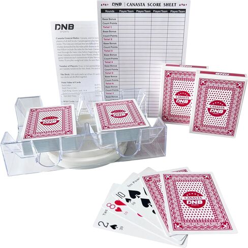 DNB Canasta Card Game Set - Includes 2 Decks of Blue Scored Playing Cards a Revolving Card Tray 50-Page Score Pad and Game Instructions in Saudi Arabia