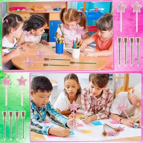 24 قطعة من أقلام الساحر للحفلات، نجمة الأميرة الوردية وأقلام مكنسة الساحرة الخضراء، هدايا بطابع المعالج لوازم الحفلات للأميرات والفتيات والنساء وديكورات عيد الهالوين in Kuwait