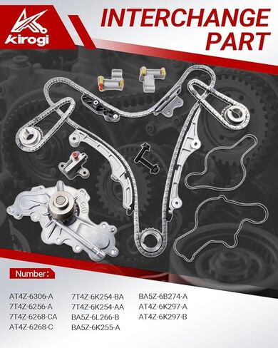 AT4Z-6306-A مجموعة سلسلة التوقيت مع مضخة مياه تناسب Edge Flex Fusion Taurus 3.5L، تناسب Lincoln MKS MKT MKX MAZ 3.5L، تناسب Mazda-da6 CX-9 3.7L استبدال مباشر رقم OE 7T4Z-6256-A in Kuwait