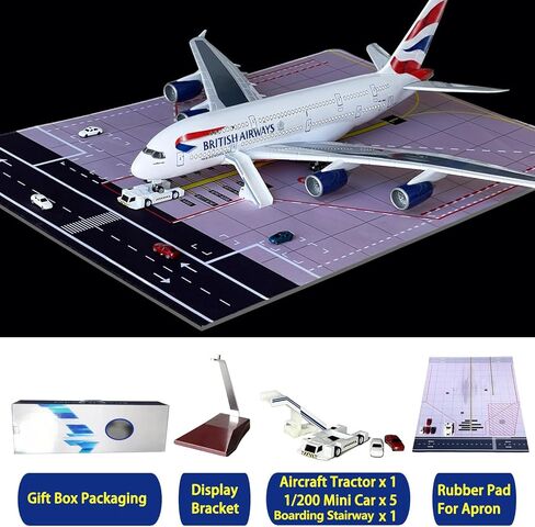 نموذج طائرة A380 بطول 18.5 بوصة بمقياس 1/160 نموذج A380 مع أضواء LED وإكسسوارات مشهد المطار عرض مثالي وهدية in Kuwait