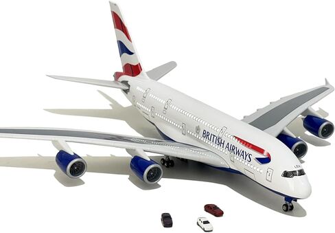 نموذج طائرة A380 بطول 18.5 بوصة بمقياس 1/160 نموذج A380 مع أضواء LED وإكسسوارات مشهد المطار عرض مثالي وهدية in Kuwait
