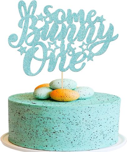 Gyufise 1 Pack Blue Glitter Some Bunny is One Cake Topper Rabbit Bunny First Birthday Cake Decoration for Happy Easter Baby Shower Party Decorations in Saudi Arabia