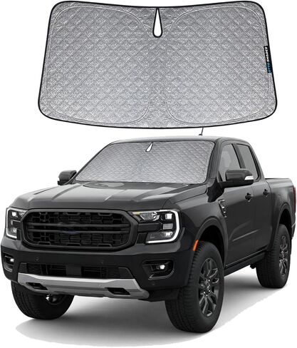6-Layer Extra-Thick Windshield Sunshade for Ford Ranger 2011-2025, Custom Fit, Premium UV Protection, Foldable Front Window Sun Visor, Superior Heat Insulation, Keeps Car Cooler in Saudi Arabia